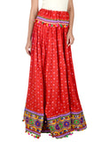 Bandhani Print & Kutchi Embroidered Border Rayon Skirt/Chaniya - Bandhani Skirt-Red