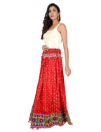 Bandhani Print & Kutchi Embroidered Border Rayon Skirt/Chaniya - Bandhani Skirt-Red