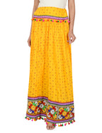 Bandhani Print & Kutchi Embroidered Border Rayon Skirt/Chaniya - BandhaniSkirt-Yellow