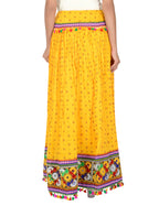 Bandhani Print & Kutchi Embroidered Border Rayon Skirt/Chaniya - BandhaniSkirt-Yellow