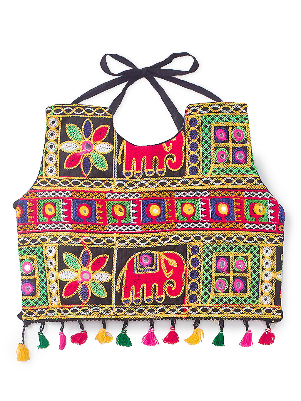 Banjara India Kutchi Emboidered Black Girls Chaniya Choli with Dupatta (CC-WILD) - White