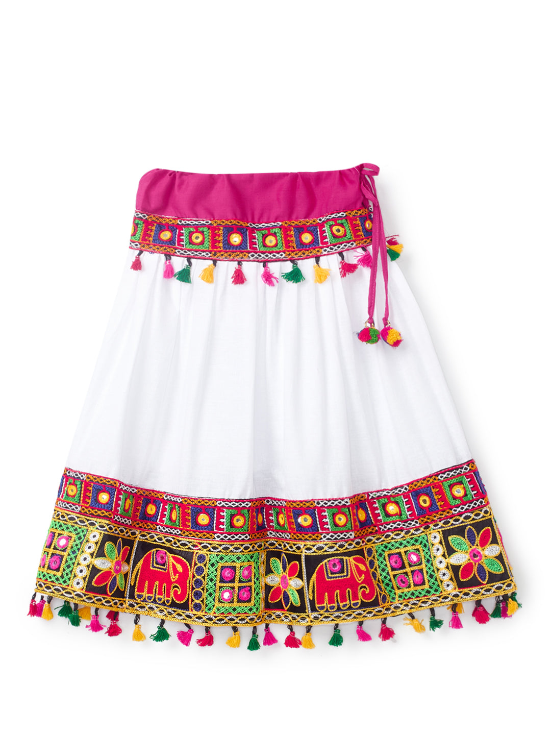 Banjara India Kutchi Emboidered Black Girls Chaniya Choli with Dupatta (CC-WILD) - White