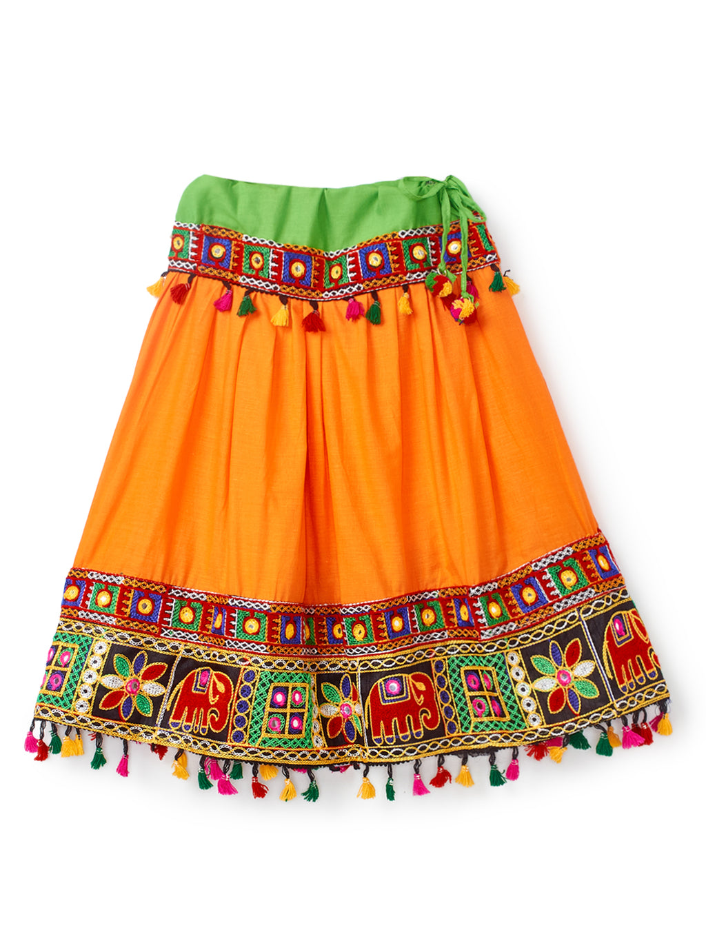 Banjara India Kutchi Embroidered Black Girls Chaniya Choli with Dupatta (CC-WILD) - Orange
