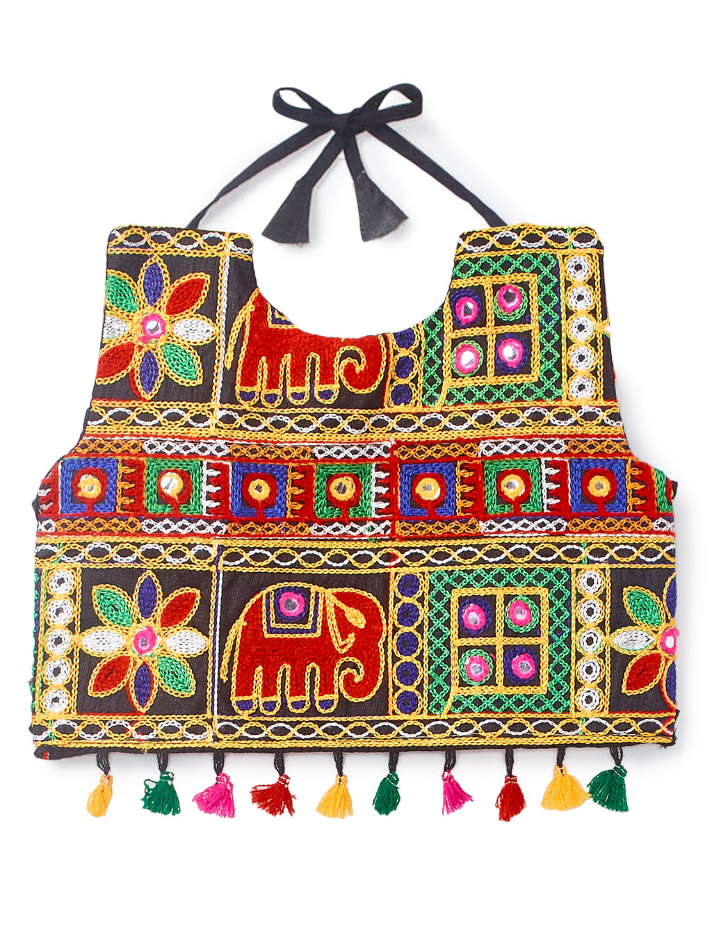 Banjara India Kutchi Embroidered Black Girls Chaniya Choli with Dupatta (CC-WILD) - Orange