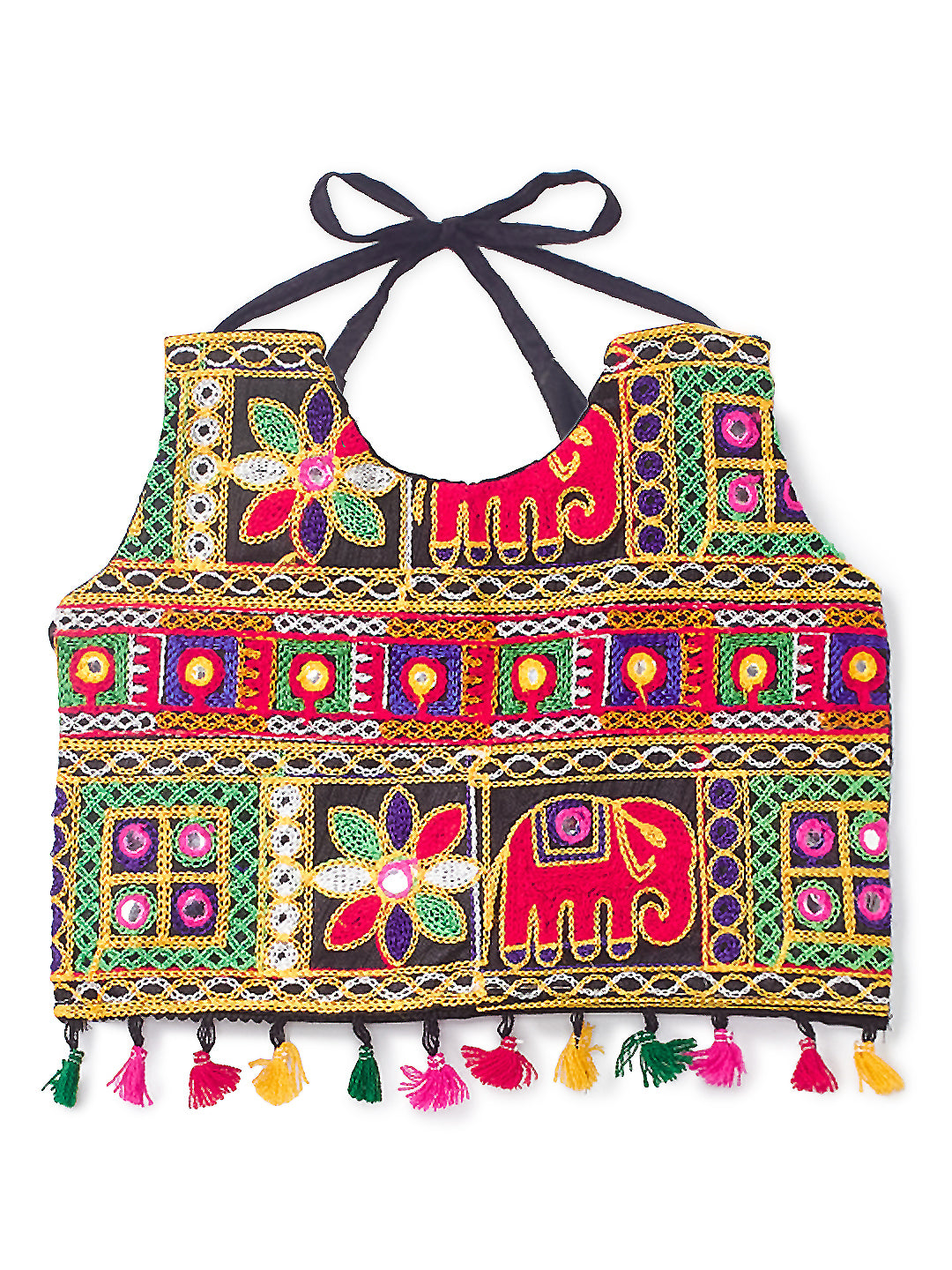 Banjara India Kutchi Embroidered Black Girls Chaniya Choli with Dupatta (CC-WILD) - Pink