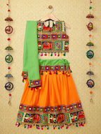 Banjara India Kutchi Embroidered Black Girls Chaniya Choli with Dupatta (CC-WILD) - Orange