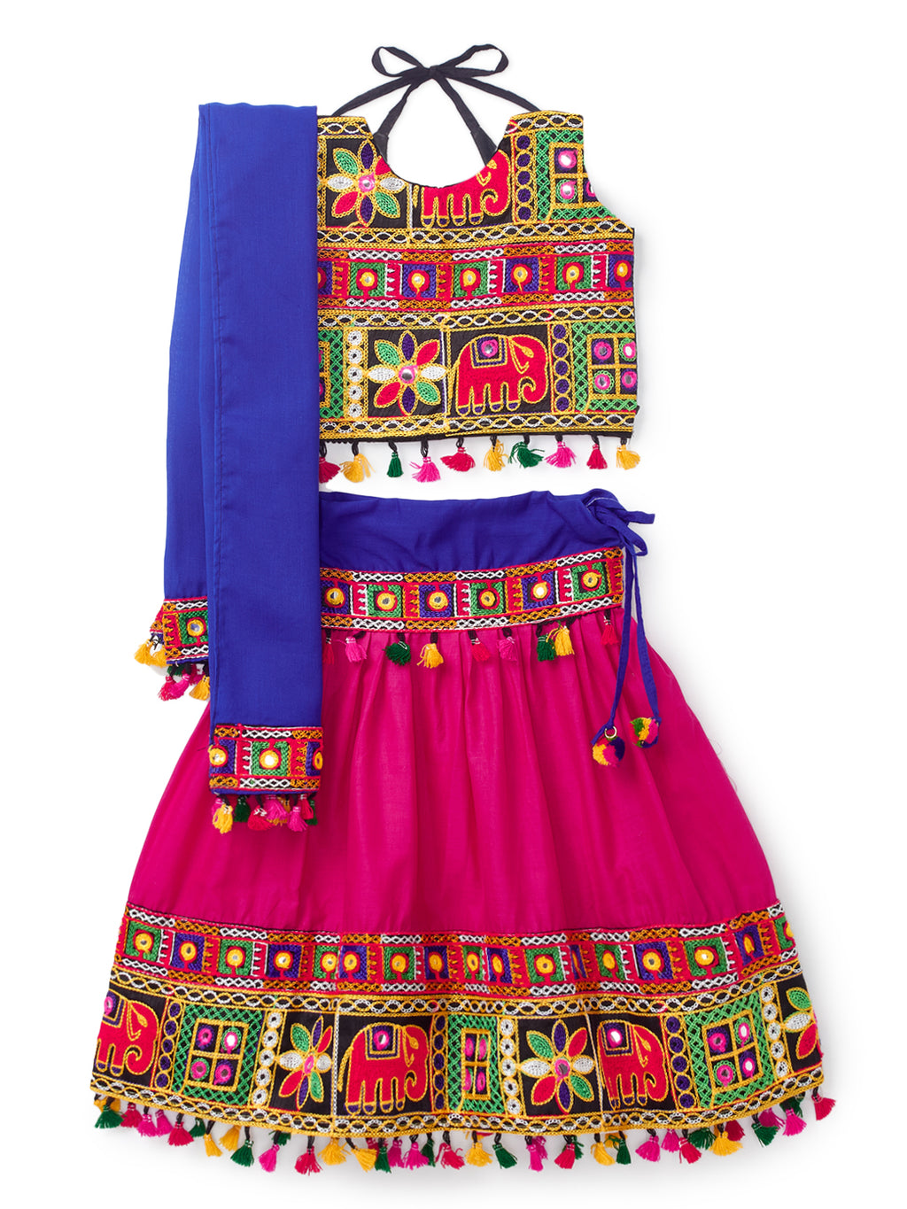 Banjara India Kutchi Embroidered Black Girls Chaniya Choli with Dupatta (CC-WILD) - Pink