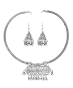 Oxidised Silver Jewellery neckpiece with Jhumka set for Girls and Women-J005