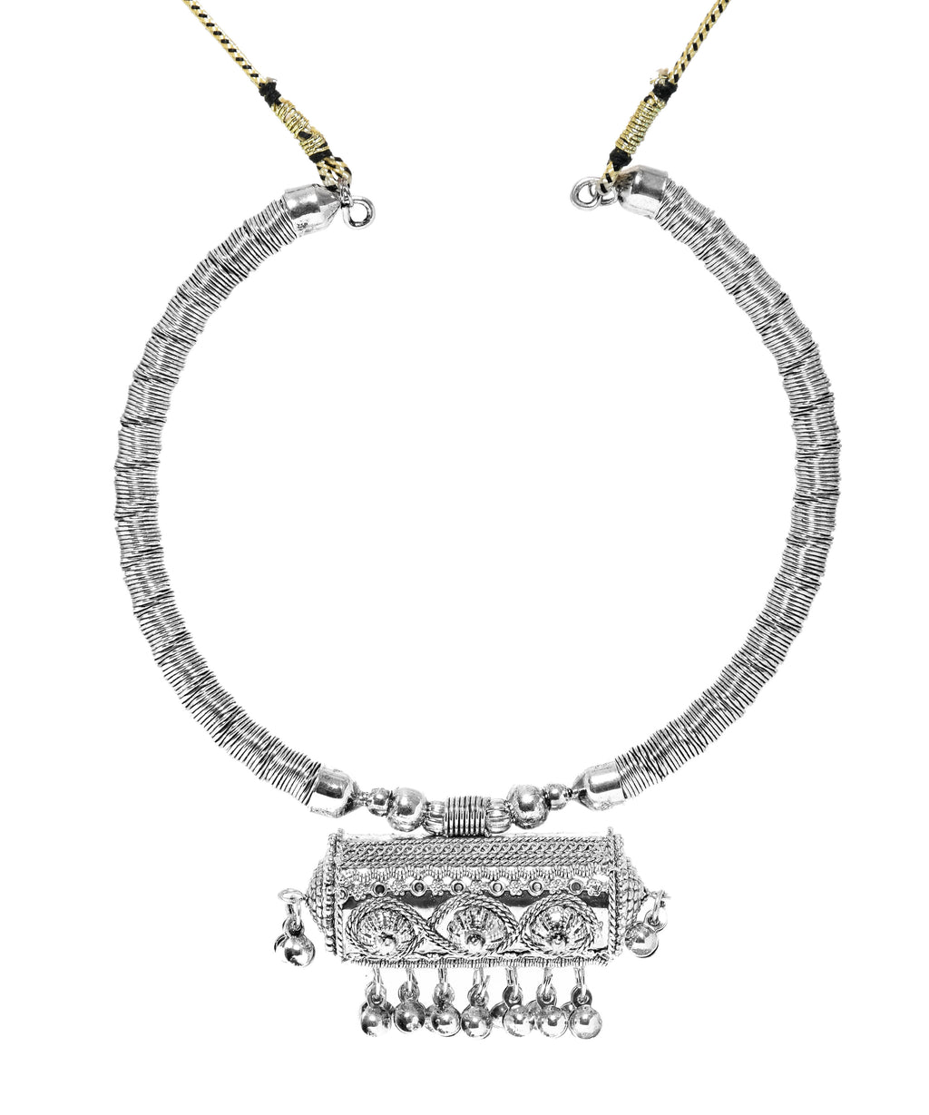 Oxidized Silver Plated Flower Design Beads Necklace Set-J002