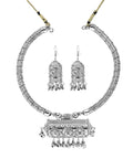 Oxidized Silver Plated Flower Design Beads Necklace Set-J002