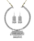 Oxidized Silver Plated Flower Design Beads Necklace Set-J002