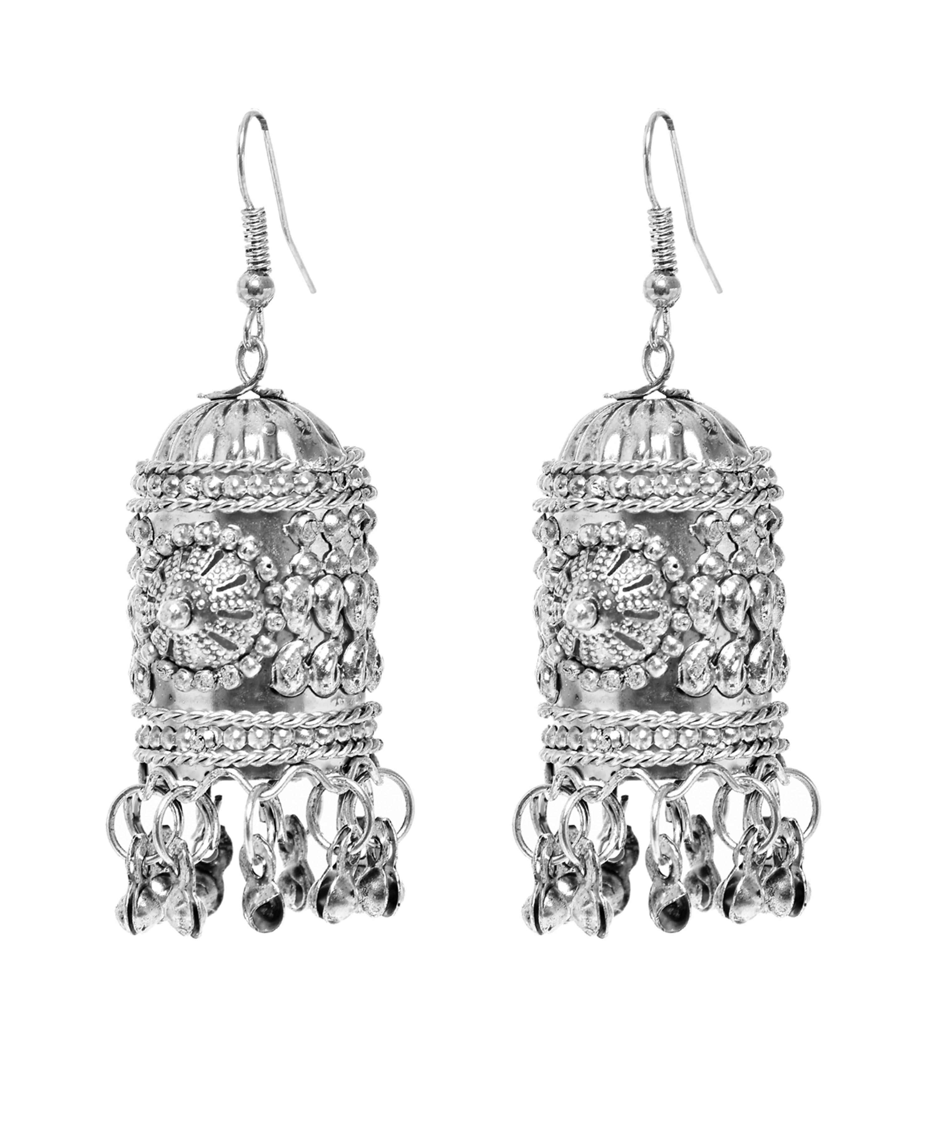 Oxidized Silver Plated Flower Design Beads Necklace Set-J002