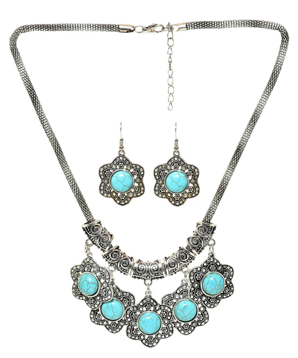 Sky Blue Stone Studded Metallic Set-2-J009