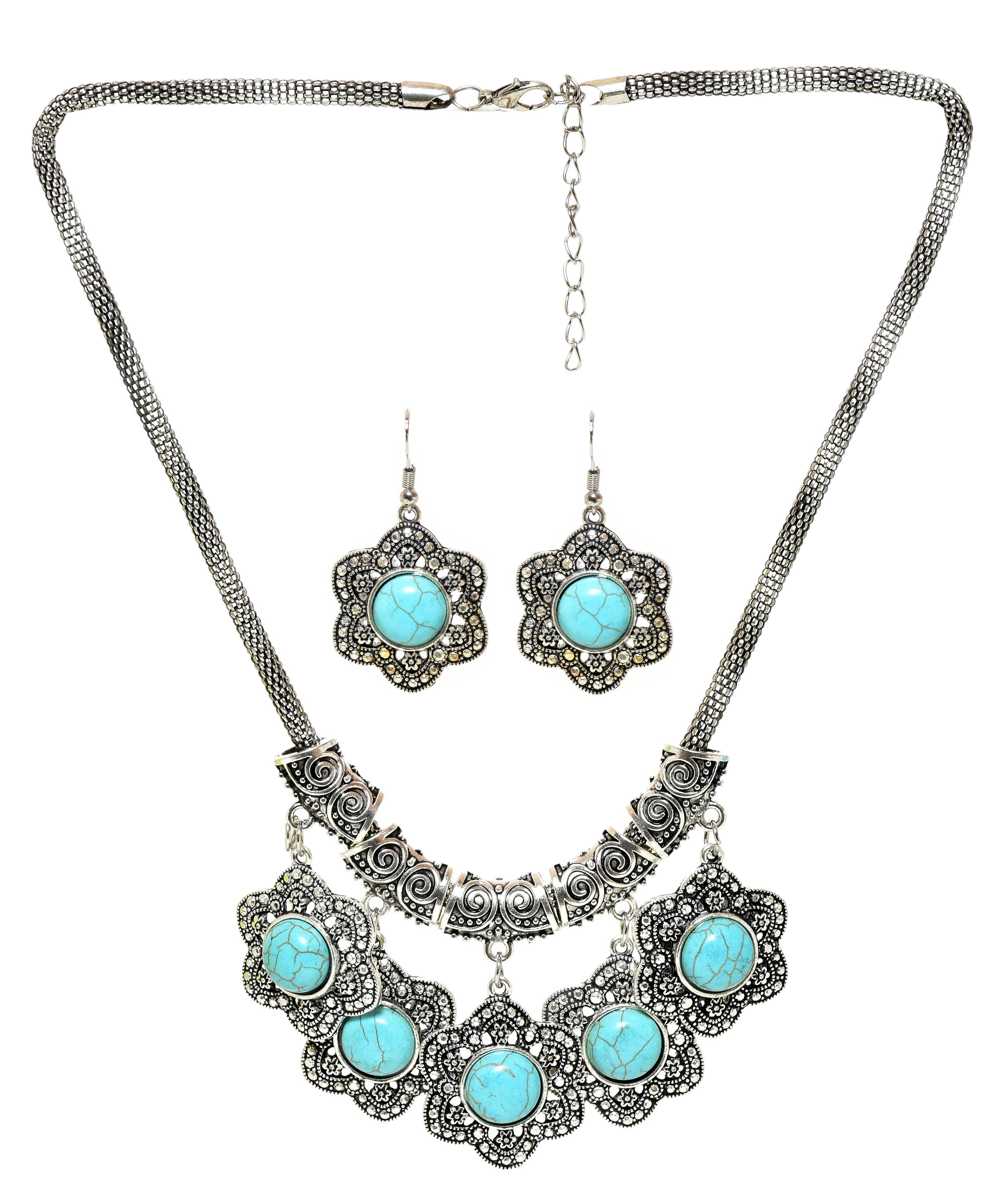 Sky Blue Stone Studded Metallic Set-2-J009