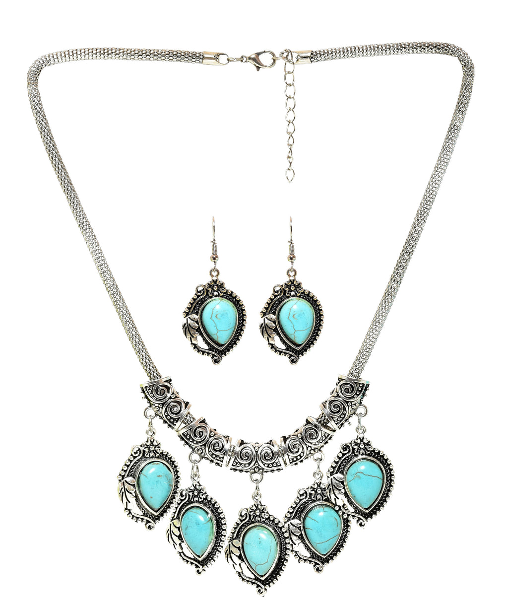 Sky Blue Stone Studded Metallic Set-1-J008