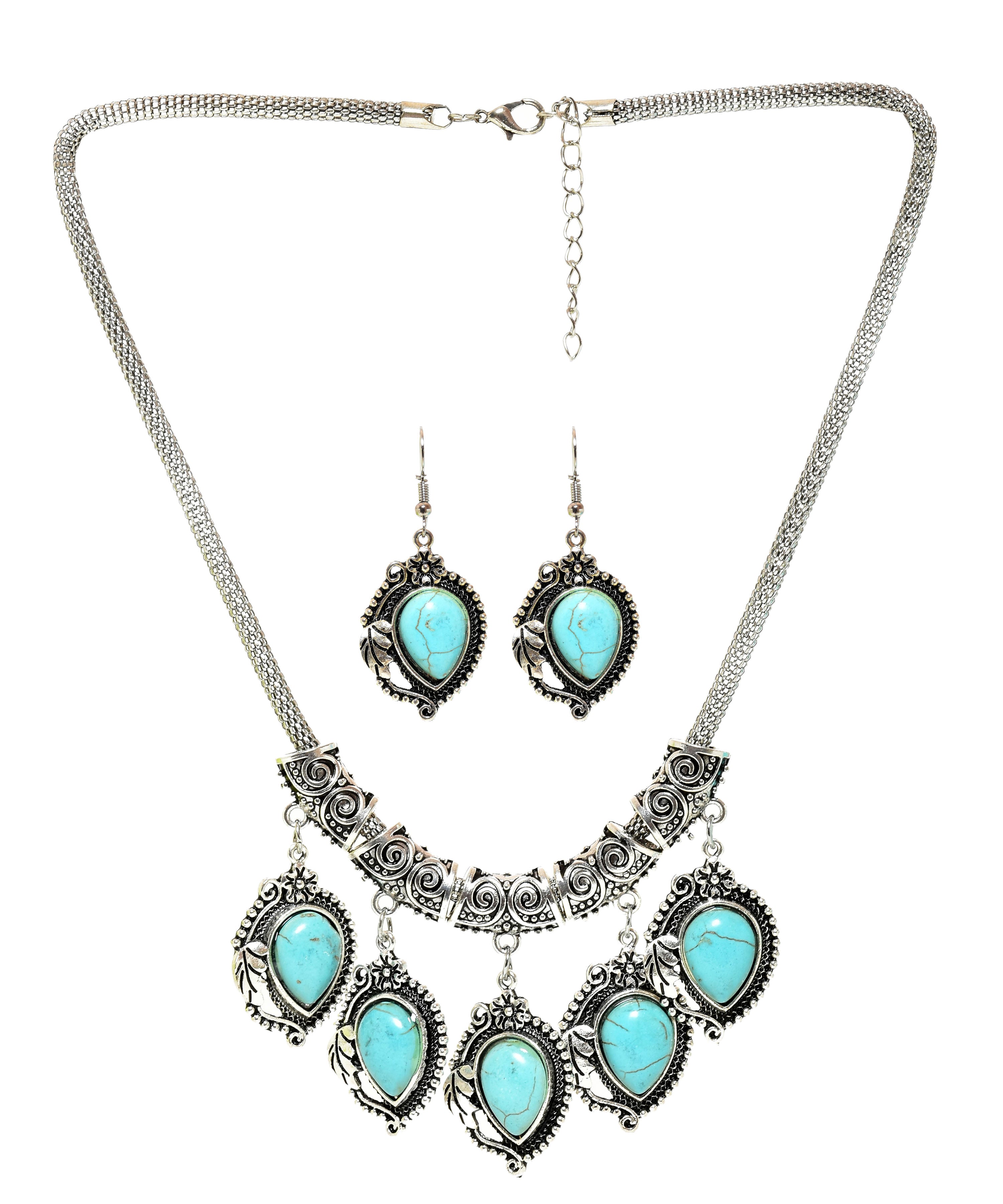 Sky Blue Stone Studded Metallic Set-1-J008