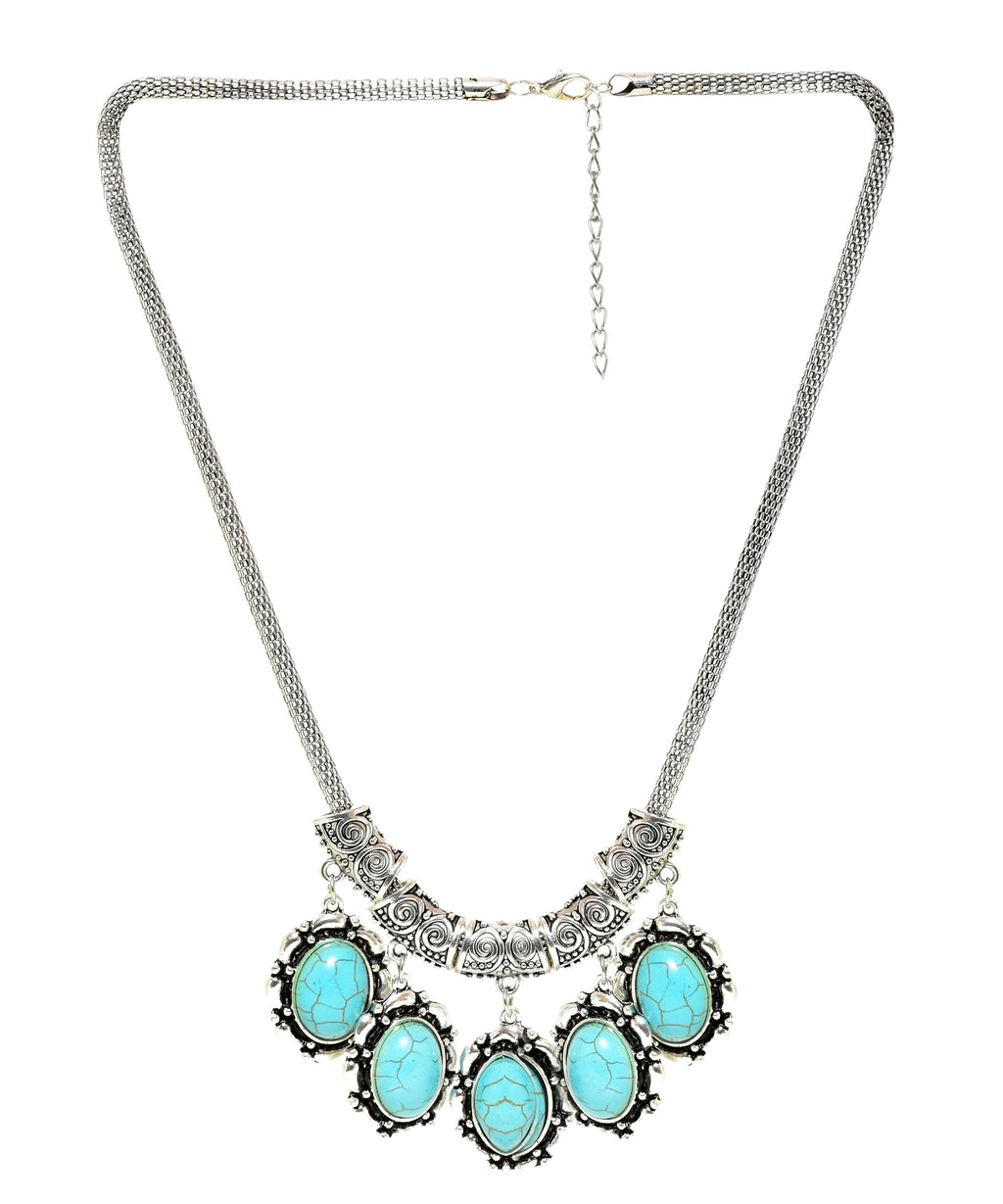 Sky Blue Stone Studded Metallic Set-3-J010