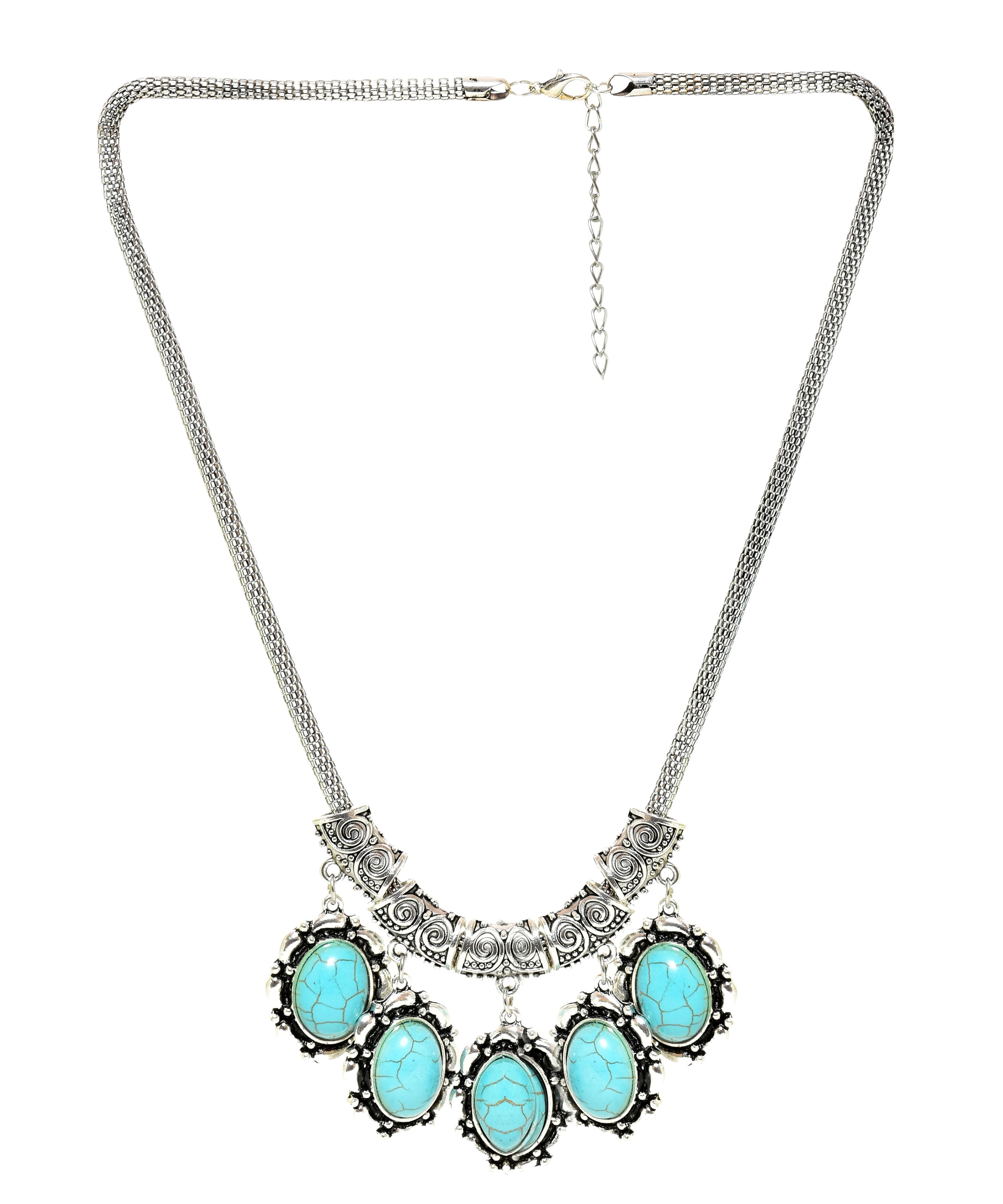 Sky Blue Stone Studded Metallic Set-3-J010
