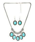 Sky Blue Stone Studded Metallic Set-3-J010