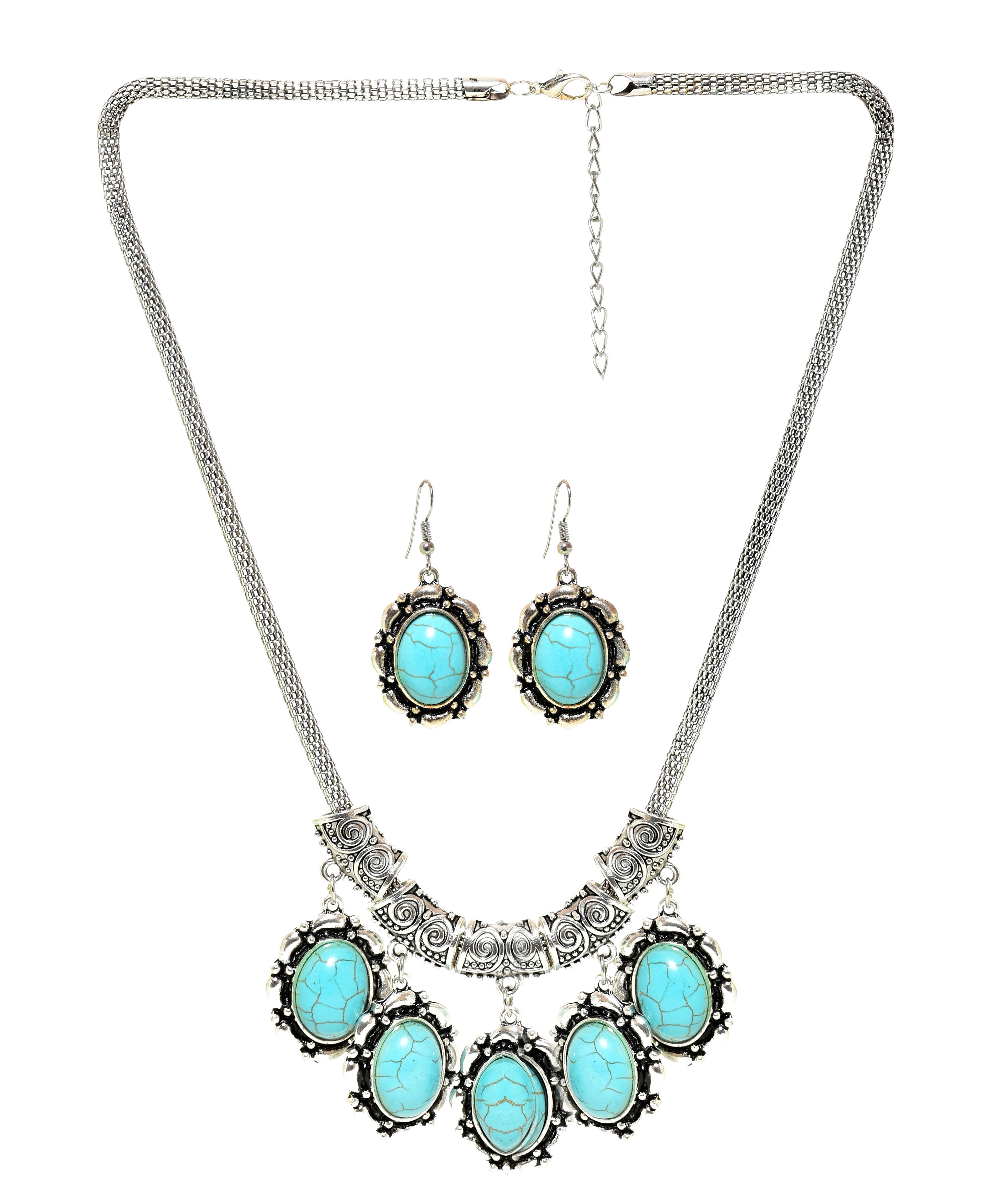 Sky Blue Stone Studded Metallic Set-3-J010