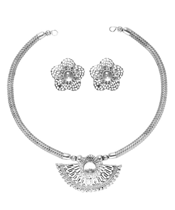 Oxidised Silver Jewellery Flower Combo Set for Girls and Women-J006