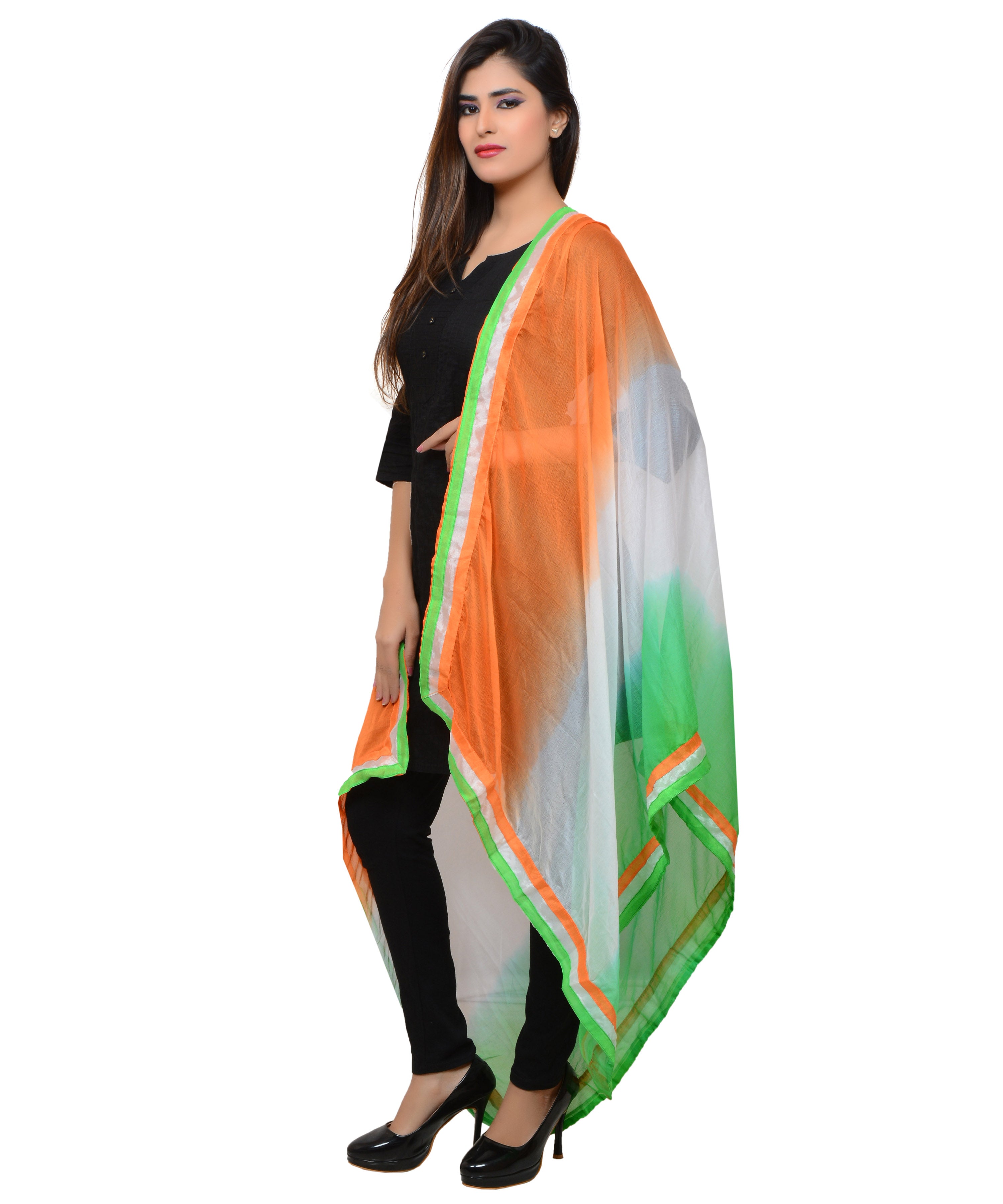Soft Chiffon Tricolour Dupatta with 4 Sides Border (Independence Day Special)