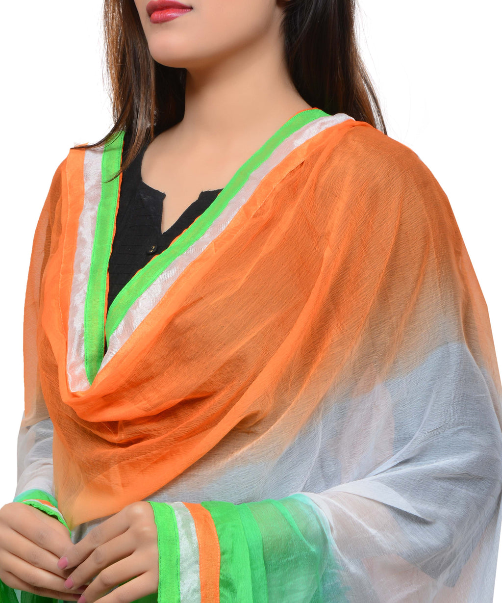 Soft Chiffon Tricolour Dupatta with 4 Sides Border (Independence Day Special)