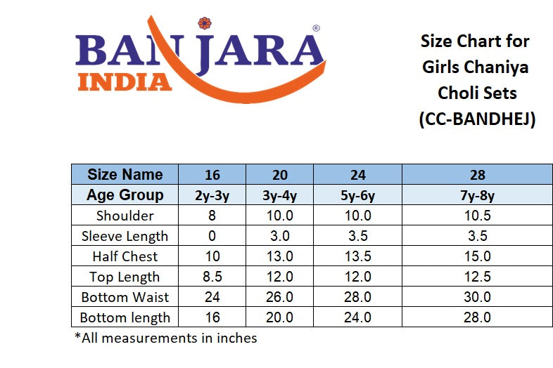 Banjara India Kutchi Emboidered Yellow Girls Chaniya Choli with Dupatta (CC-BANDHEJ) - Yellow