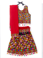 Banjara India Kutchi Emboidered Black Girls Chaniya Choli with Dupatta (CC-BWR) - Black
