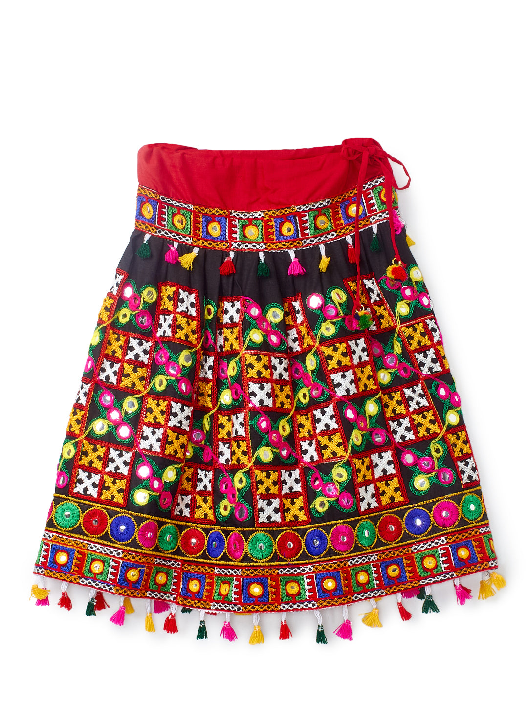Banjara India Kutchi Emboidered Black Girls Chaniya Choli with Dupatta (CC-BWR) - Black