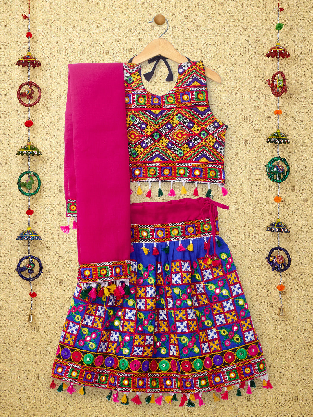 Banjara India Kutchi Emboidered Black Girls Chaniya Choli with Dupatta (CC-BWR) - Blue