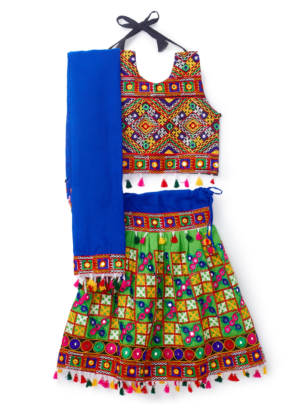Banjara India Kutchi Emboidered Black Girls Chaniya Choli with Dupatta (CC-BWR) - Green