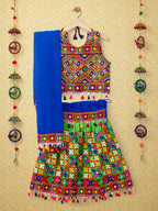 Banjara India Kutchi Emboidered Black Girls Chaniya Choli with Dupatta (CC-BWR) - Green