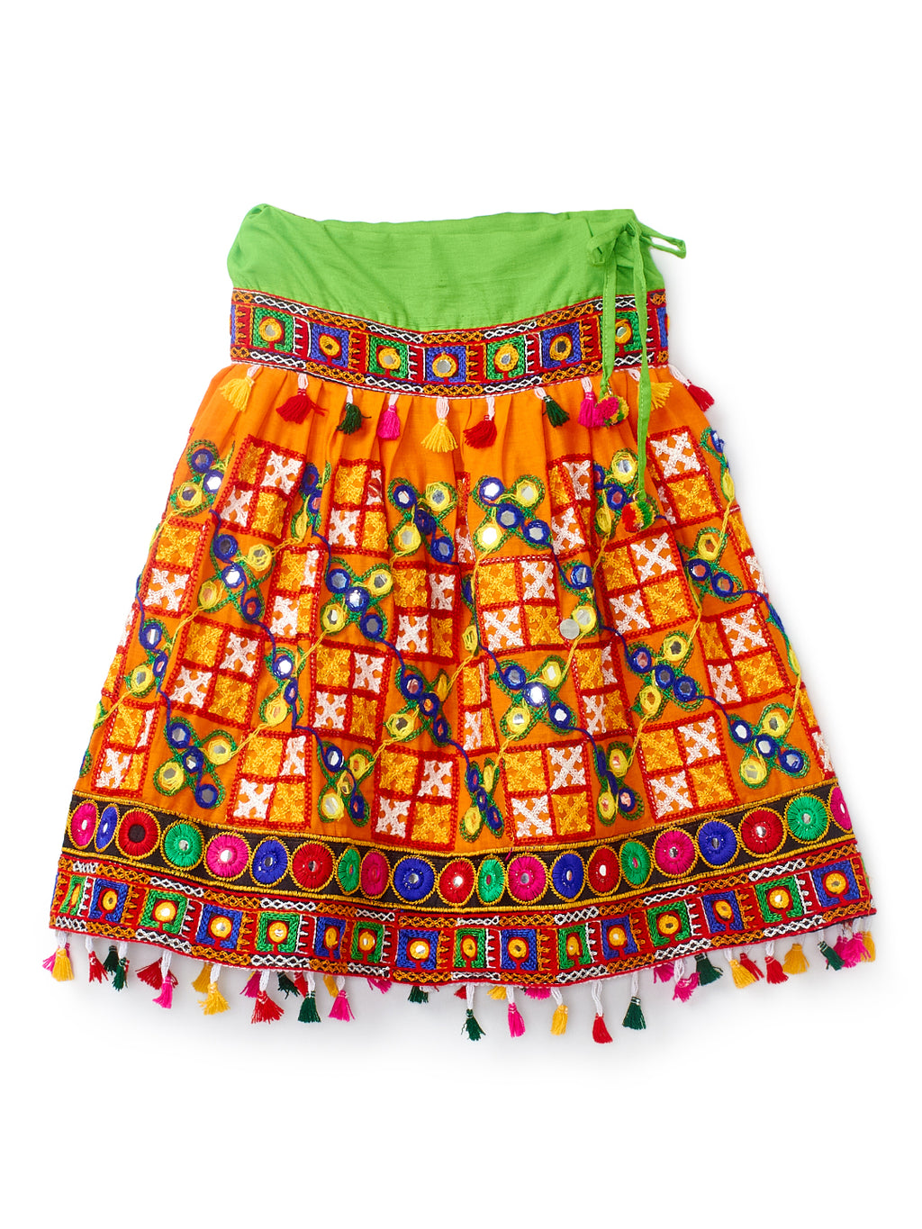 Banjara India Kutchi Emboidered Black Girls Chaniya Choli with Dupatta (CC-BWR) - Orange