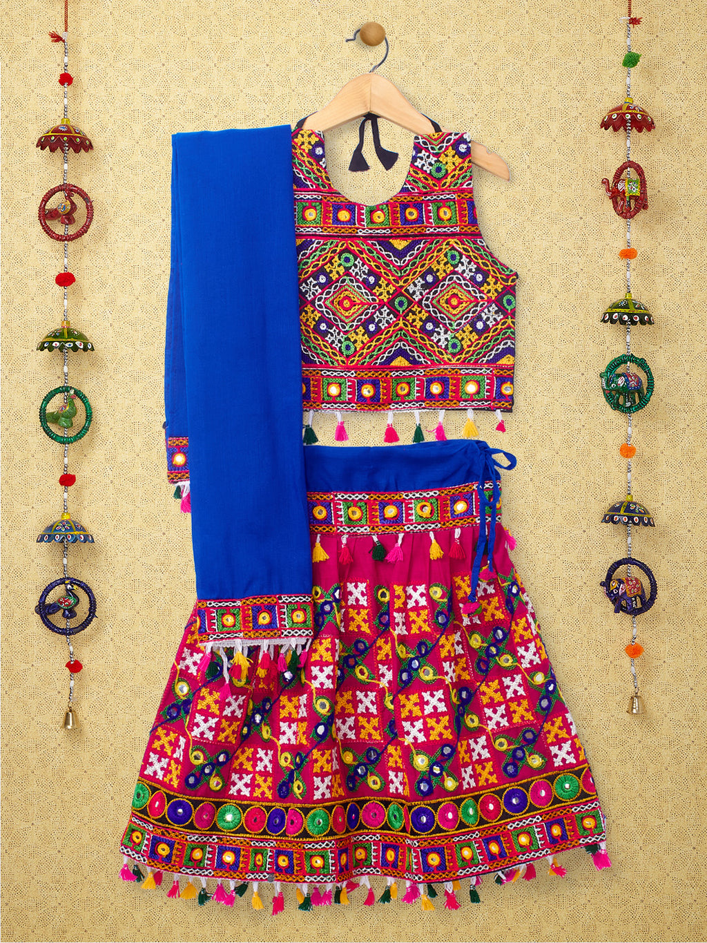 Banjara India Kutchi Emboidered Black Girls Chaniya Choli with Dupatta (CC-BWR) - Pink