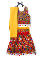 Banjara India Kutchi Emboidered Black Girls Chaniya Choli with Dupatta (CC-BWR) - Red