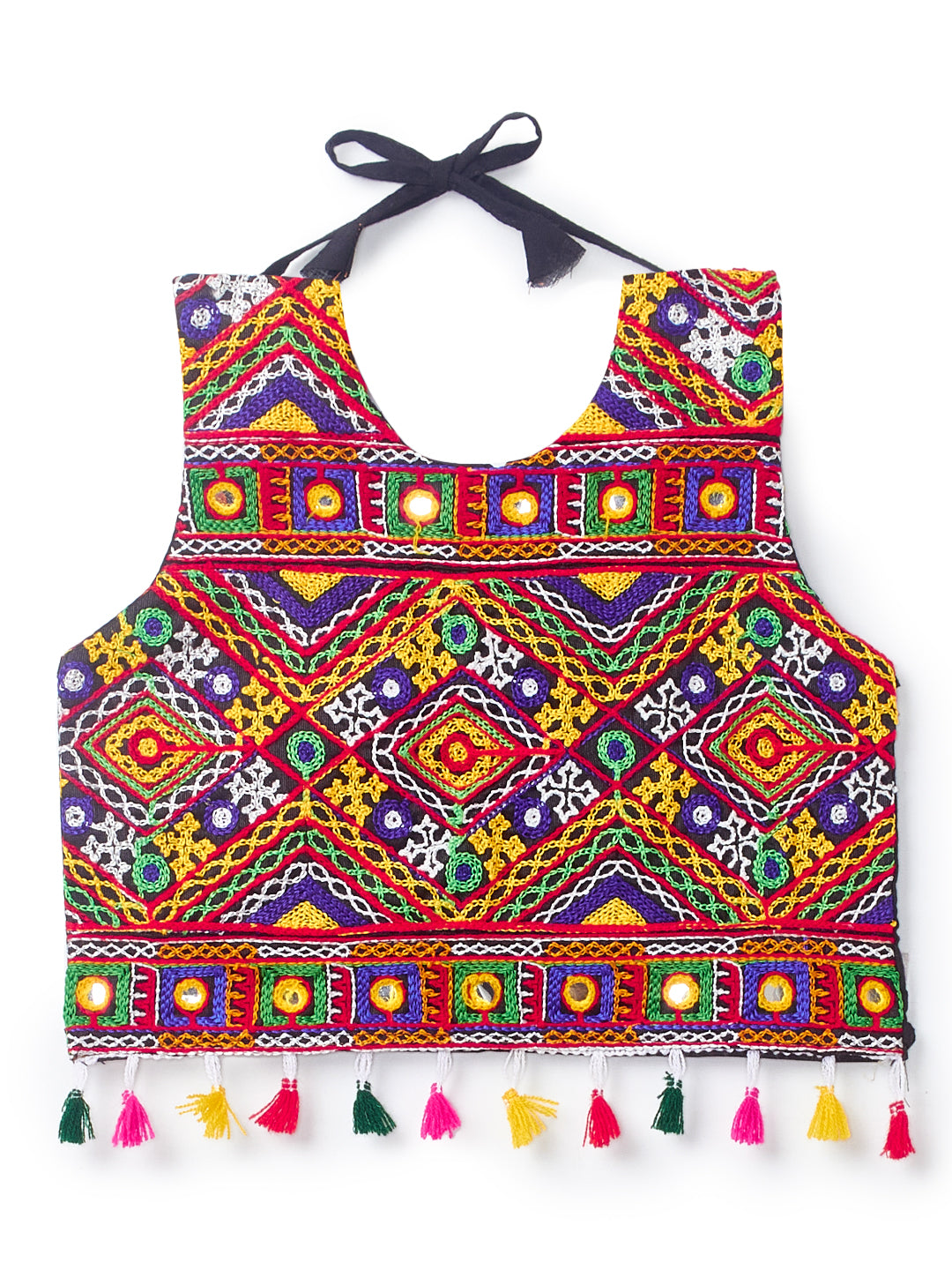 Banjara India Kutchi Emboidered Black Girls Chaniya Choli with Dupatta (CC-BWR) - Red