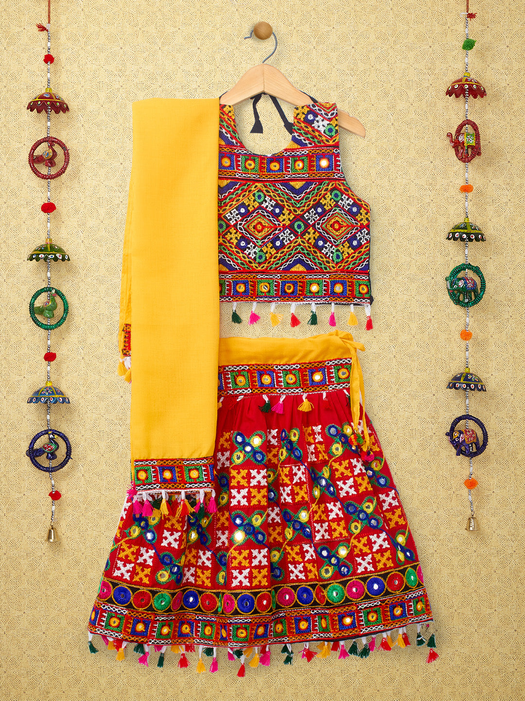Banjara India Kutchi Emboidered Black Girls Chaniya Choli with Dupatta (CC-BWR) - Red