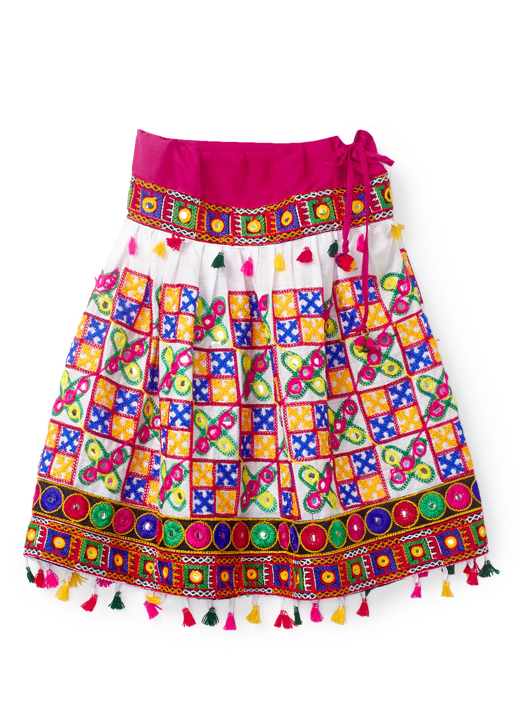 Banjara India Kutchi Emboidered Black Girls Chaniya Choli with Dupatta (CC-BWR) - White