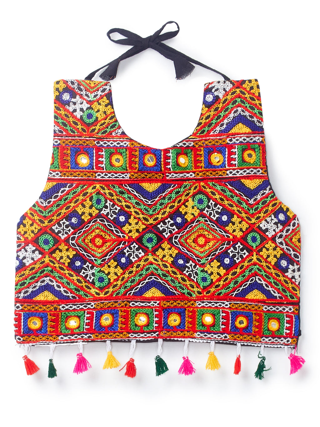 Banjara India Kutchi Emboidered Black Girls Chaniya Choli with Dupatta (CC-BWR) - White