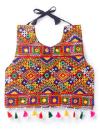 Banjara India Kutchi Emboidered Black Girls Chaniya Choli with Dupatta (CC-BWR) - White