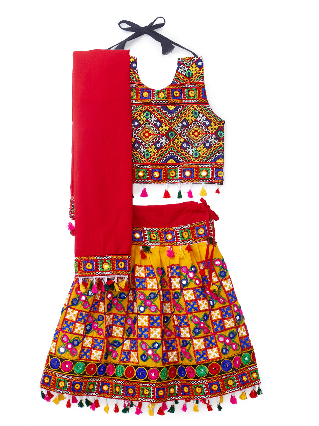 Banjara India Kutchi Emboidered Black Girls Chaniya Choli with Dupatta (CC-BWR) - Yellow
