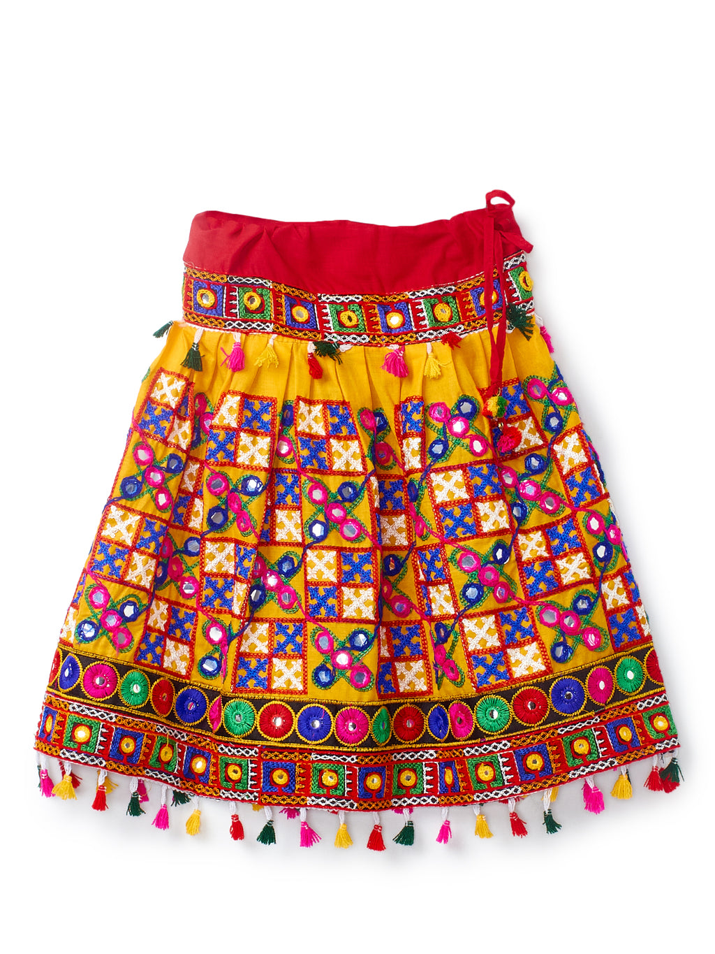 Banjara India Kutchi Emboidered Black Girls Chaniya Choli with Dupatta (CC-BWR) - Yellow