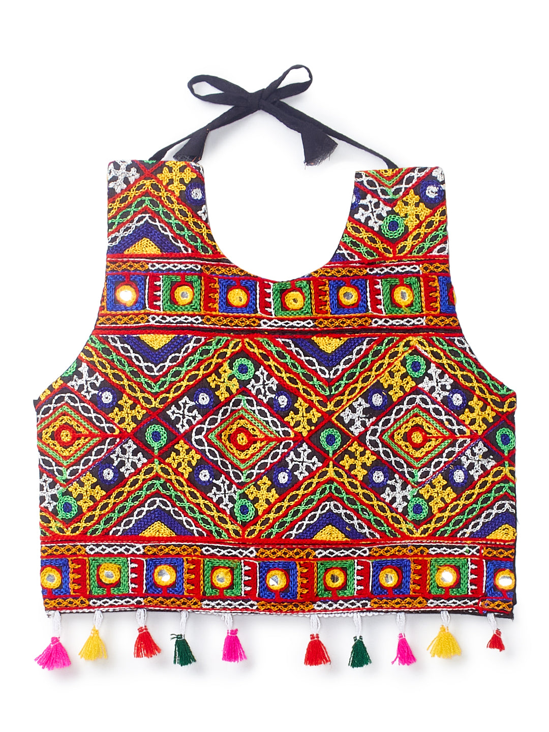 Banjara India Kutchi Emboidered Black Girls Chaniya Choli with Dupatta (CC-BWR) - Yellow