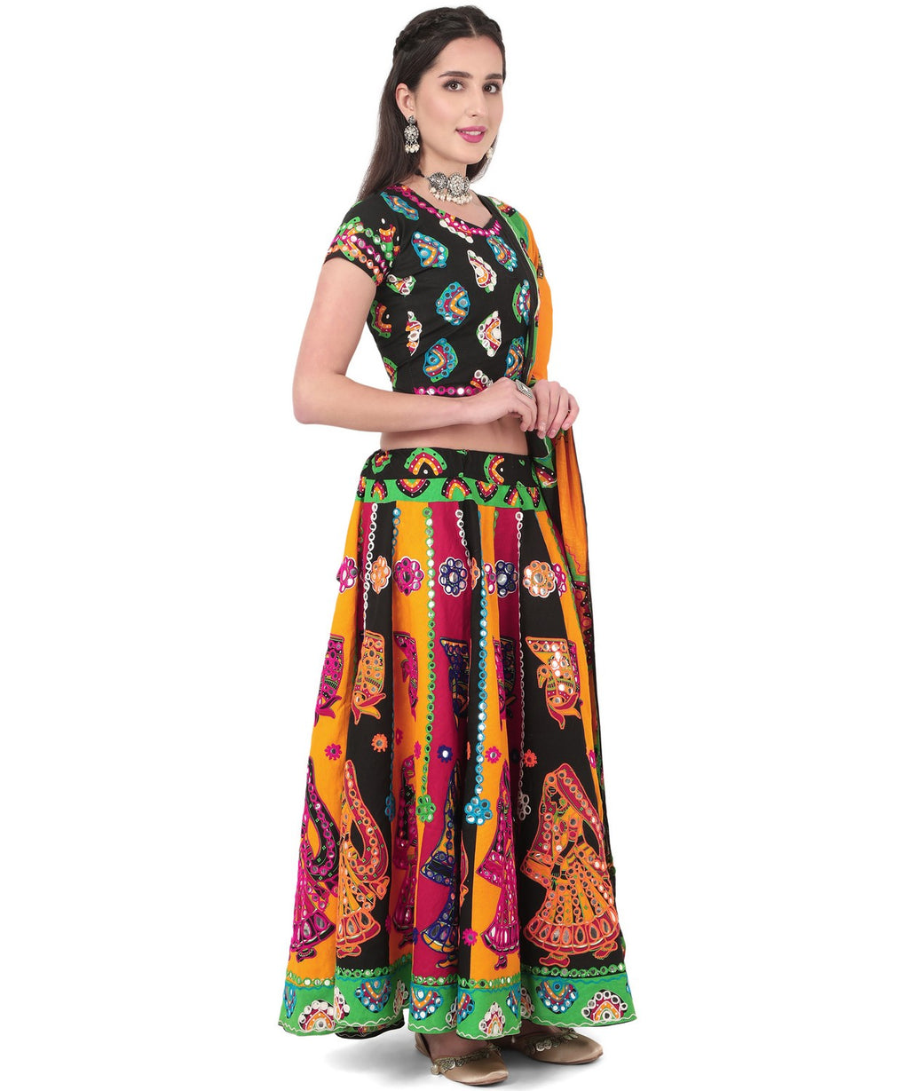 Banjara India Cotton Long Flair Aari Embroidery Kutch Work (Lehenga Choli) Chaniya Choli Set with Dupatta-(CC-DHINGALI-01)
