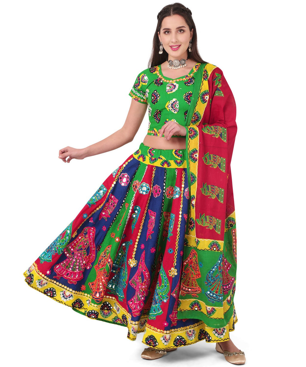 Banjara India Cotton Long Flair Aari Embroidery Kutch Work (Lehenga Choli) Chaniya Choli Set with Dupatta -(CC-DHINGALI-02)