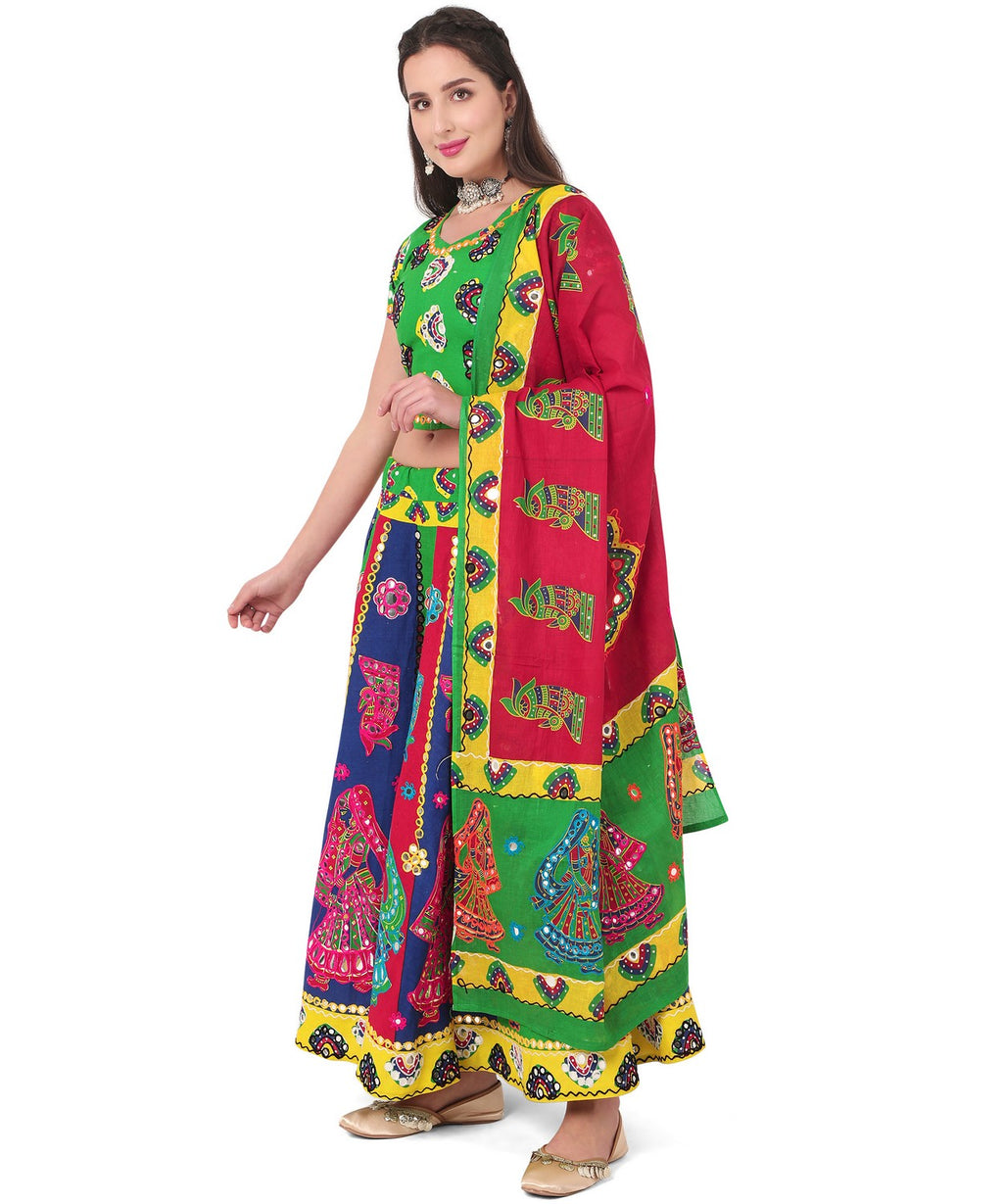 Banjara India Cotton Long Flair Aari Embroidery Kutch Work (Lehenga Choli) Chaniya Choli Set with Dupatta -(CC-DHINGALI-02)