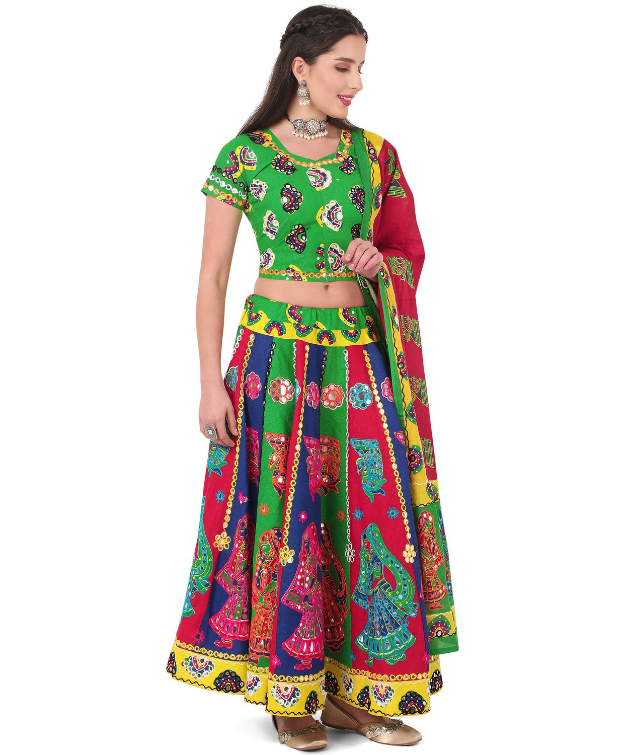 Banjara India Cotton Long Flair Aari Embroidery Kutch Work (Lehenga Choli) Chaniya Choli Set with Dupatta -(CC-DHINGALI-02)
