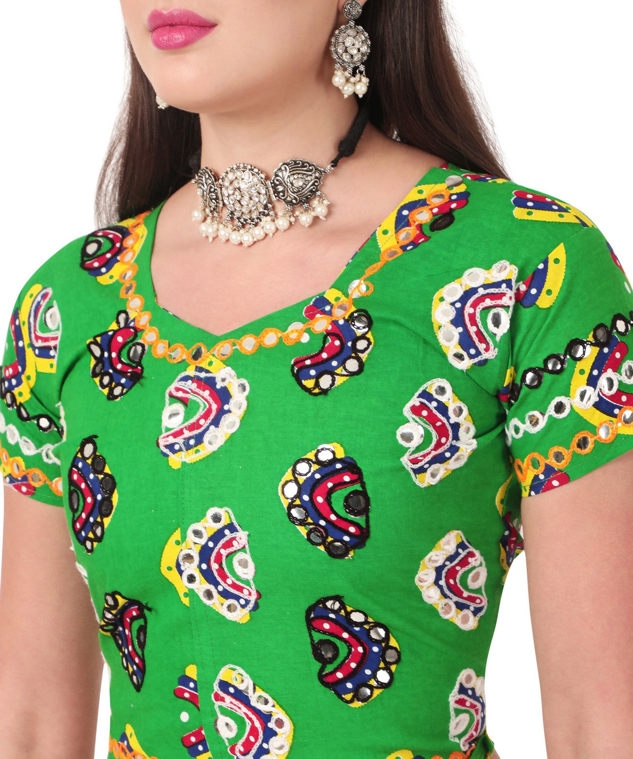 Banjara India Cotton Long Flair Aari Embroidery Kutch Work (Lehenga Choli) Chaniya Choli Set with Dupatta -(CC-DHINGALI-02)