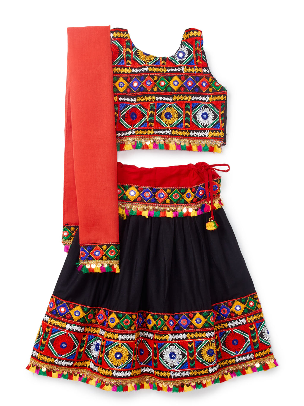 Banjara India Kutchi Emboidered Black Girls Chaniya Choli with Dupatta (CC-DMND) - Black